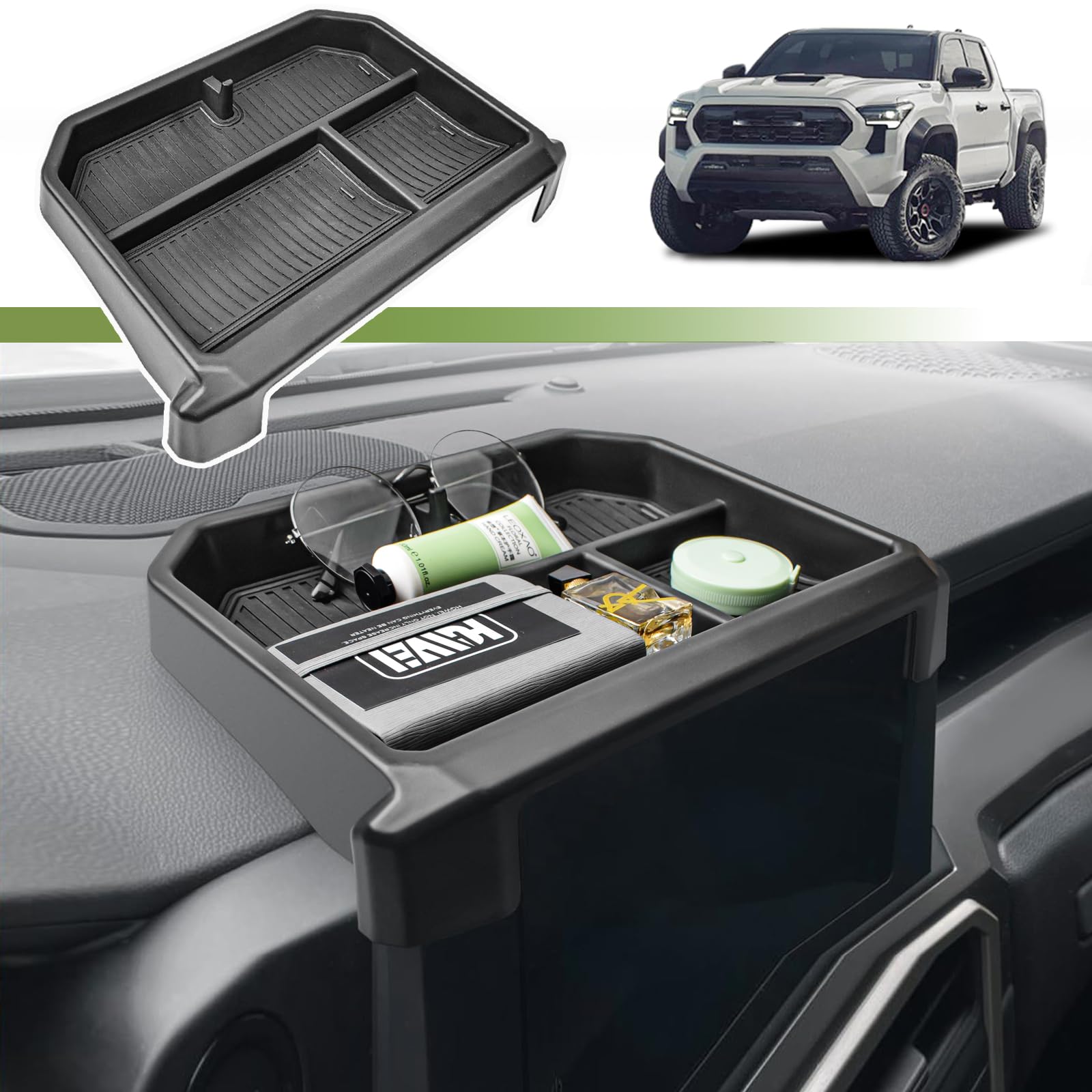 Photo 1 of HGWEI Center Console Screen Dash Organizer Compatible with 2024 2025 Toyota Tacoma and 2025 4Runner Interior Accessories w/ 8-inch Dashboard Storage Box Behind Screen Insert Tray Mount Holder, Black