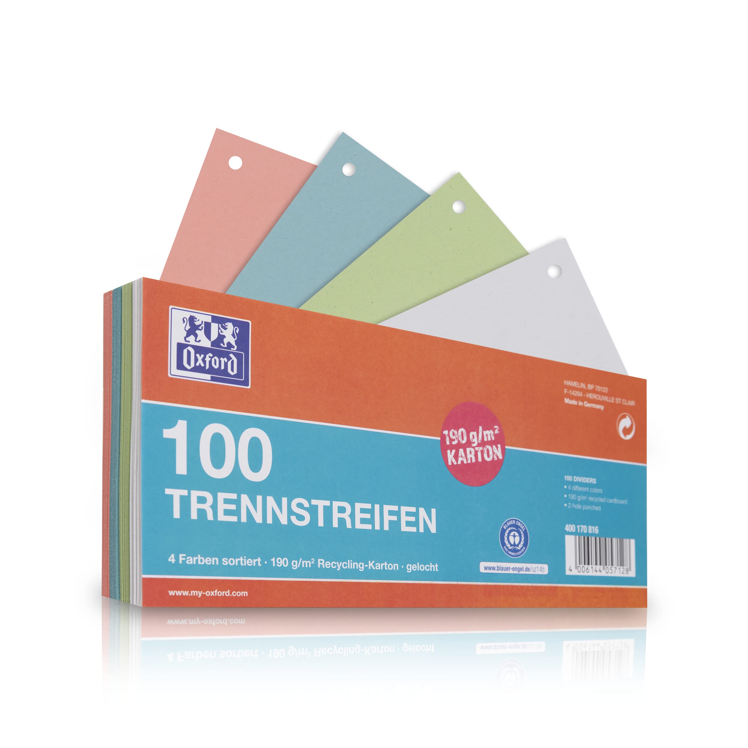 Oxford 100 x 190gsm Cardboard Divider Strips - 4 Colours