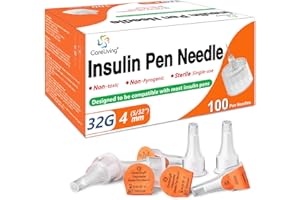 CareLiving Insulin Pen Needle 32G 4 mm (5/32”), 100 Count, Universal Fit Compatible with Most Pen Injector Device, Ultra-Thin for Comfortable Insulin Injection