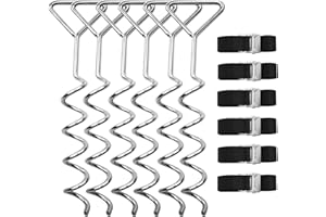 Blanketown Trampoline Stakes Heavy Duty, High Wind Anchors Tie Down Ground Anchor Kit Stakes, Corkscrew Shape, Galvanized Steel, Anti-Rust, Pack of 6 with 6 Belt, Trampoline Accessories