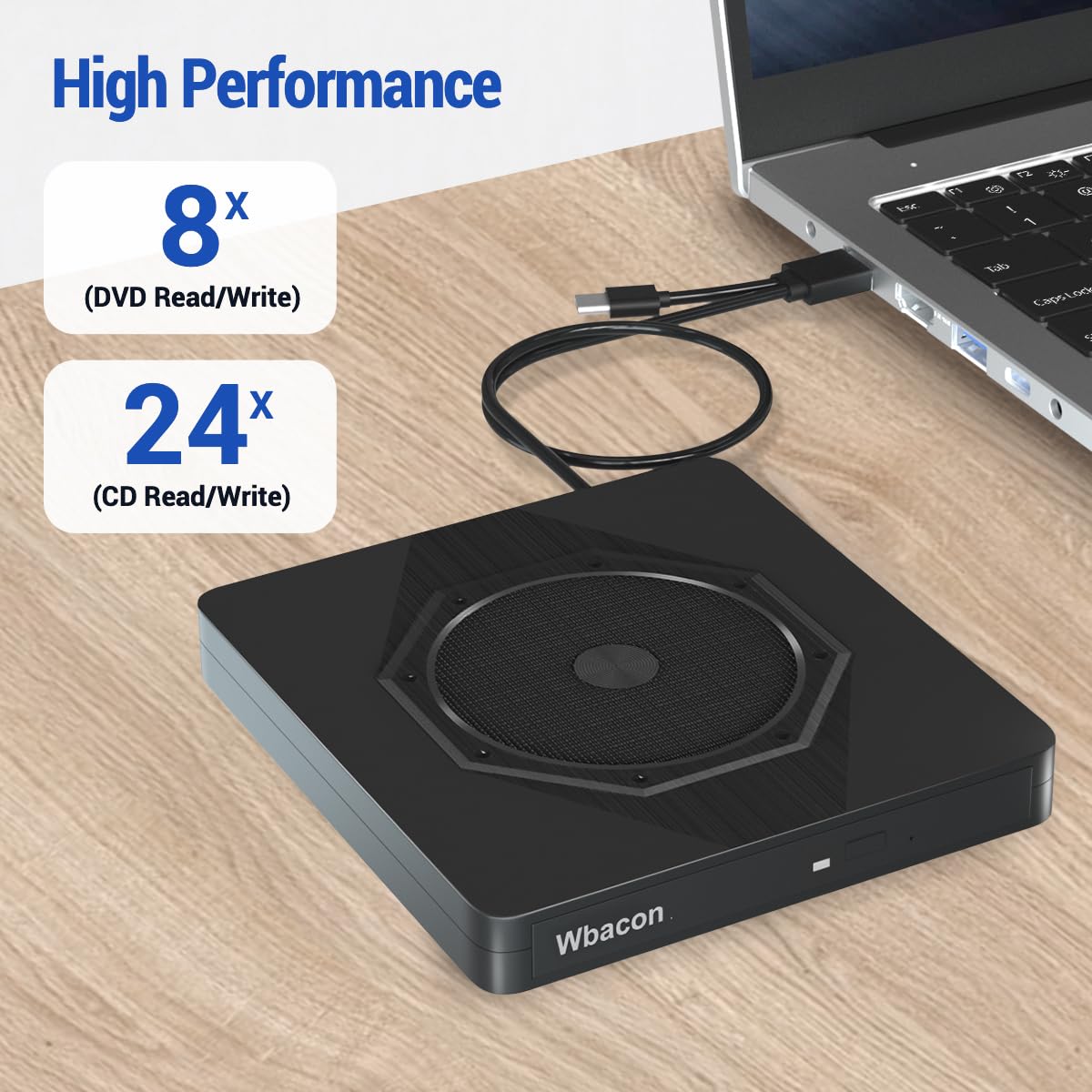 External CD/DVD Drive for Laptop, USB 3.0 & Type-C Portable CD DVD Burner, CD ROM +/-RW External DVD CD Drive, DVD Player for Laptop Compatible with Desktop, PC, Windows, Linux, Mac OS, Apple