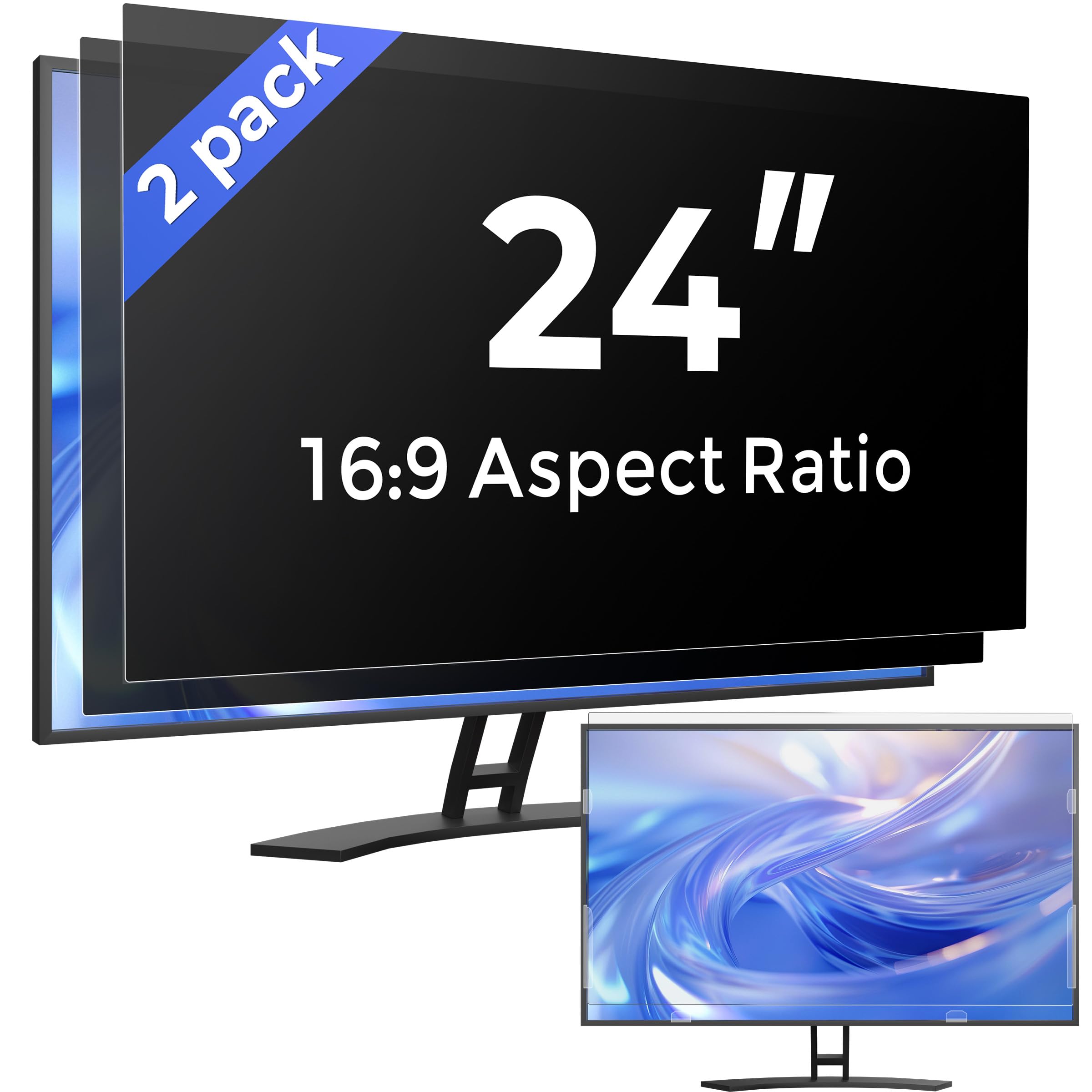 Photo 1 of [2 Pack] 24 Inch Computer Privacy Screen Filter for Monitor 16:9 Aspect Ratio, Eye Protection Anti Blue Light Privacy Shield and Anti-Glare Protector, 24inch Removable Anti-Scratch 24in Protector Film