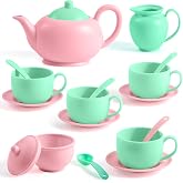 JOYIN 18PCS Pretend Tea Party Set, Plastic Tea Set, Mini Kitchen for Kids, Gifts for Kid Boys Girls Ages 3 4 5 6 Years Old, Easter Birthday Gifts
