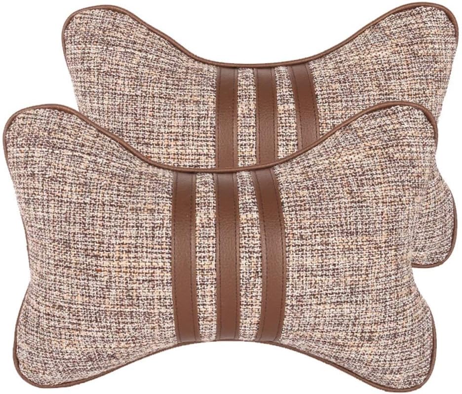 A Couple Car Neck Pillow Headrest Lumbar Support Cushion for Travel Work Commute with Removable Cover, Car Seat Neck Pillow, Cervical Support with a Adjustable Straps , Ergonomic Design，2-Pack(Brown)