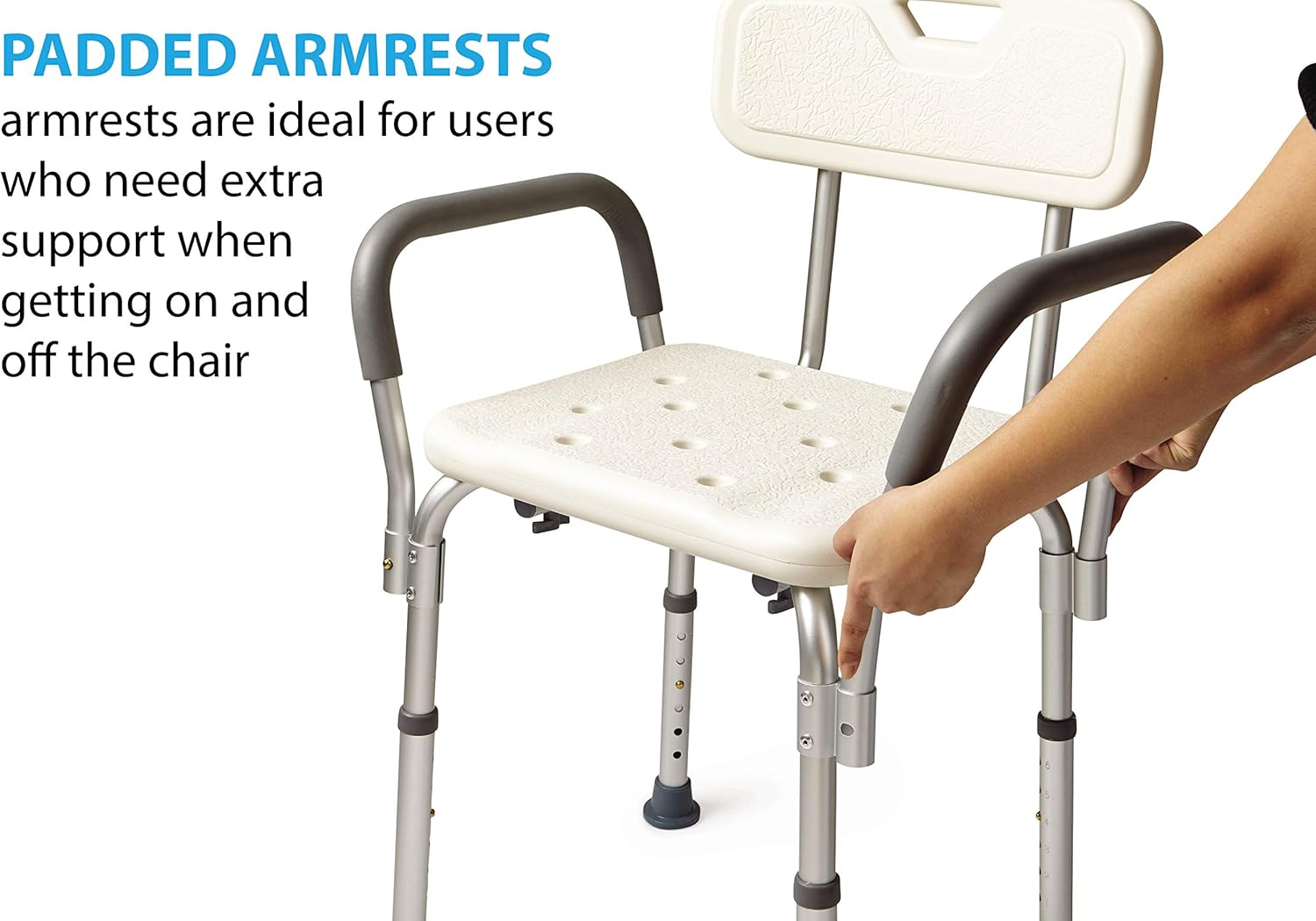 Medline Shower Chair Bath Seat with Padded Armrests and Back, Supports up to 350 lbs, White: Health & Personal Care