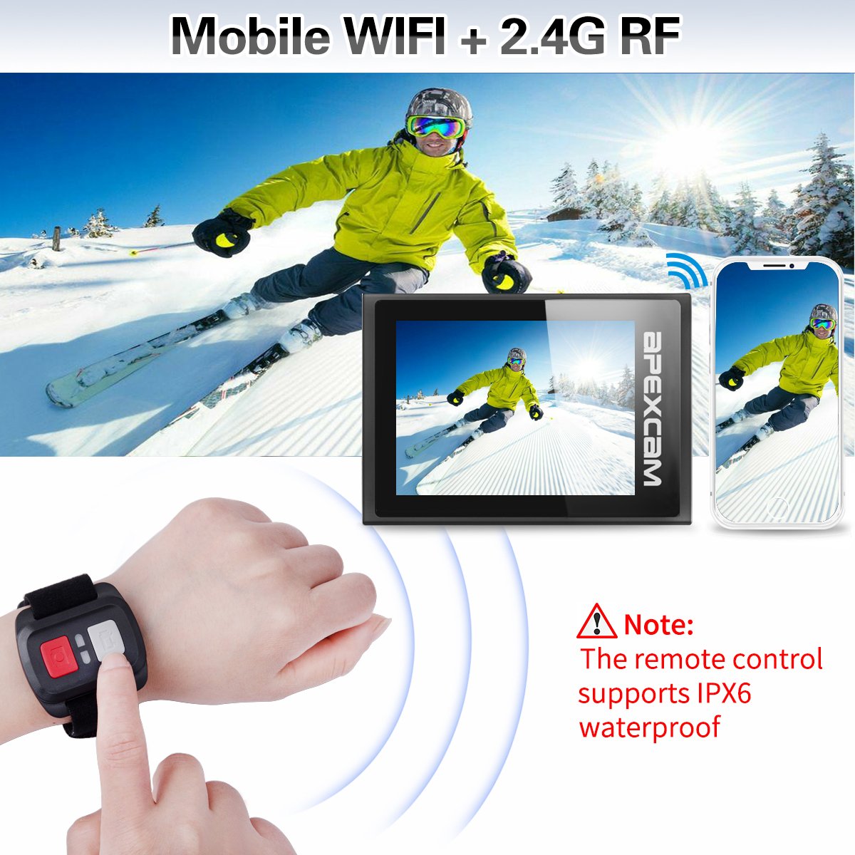 Apexcam 4K 20MP WiFi Action Camera EIS Ultra HD Sports Camera