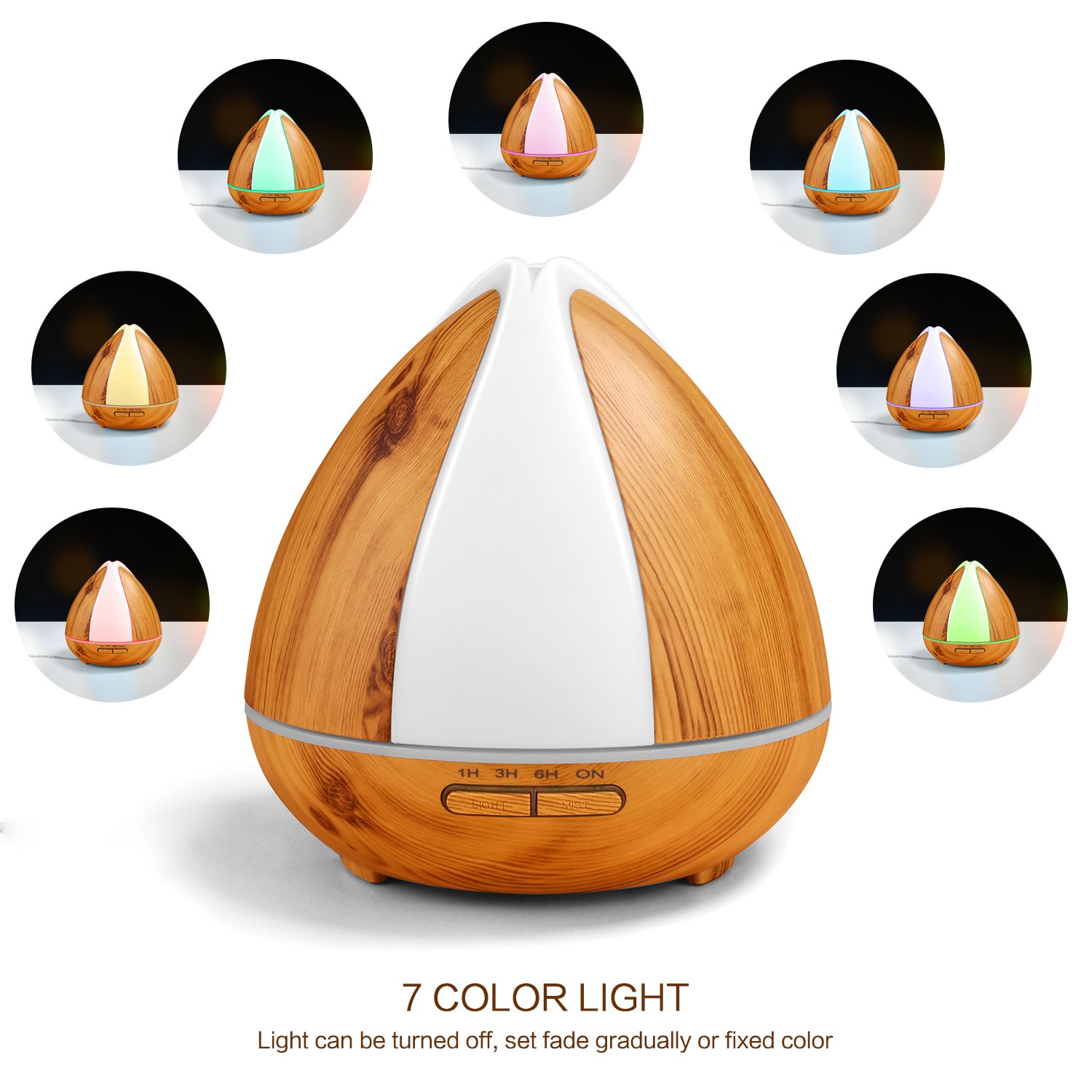 OMOTON Ultrasonic Aroma Diffuser 300ML Cool Mist Humidifiers Aromatherapy with 7 Adjustable LED Lights, Essential Oils Air Purifier, Super Quiet