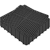 ToLanbbt Modular Interlocking Cushion 12P 11.8" x 11.8" Interlocking Rubber Floor Drain Holes Non-Slip Splicing Drainage Mats for Deck, Shower, Kitchen, Drain Pool, Sauna Bath (Black, 1 Rows Dots)