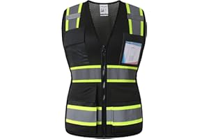 HATAUNKI Safety Vest for Women High Visibility Vest with 8 Pockets and Front Zipper Mesh Reflective Vest Meets ANSI/ISEA Standards(Black-17, Small)