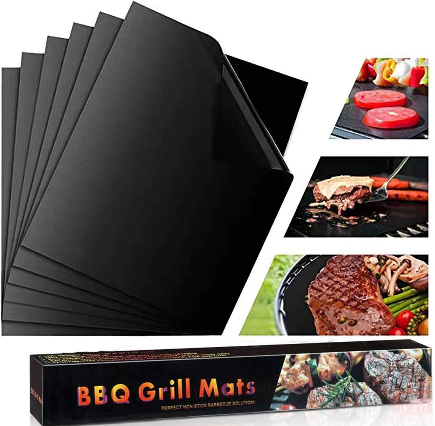 Amazon Co Jp Kitma qグリルマット 6枚セット くっつかない 裏張りマット 再利用可能 お手入れ簡単 バーベキューグリルアクセサリー ガス チャコール 電気グリル 13 15 75インチ ブラック ホーム キッチン