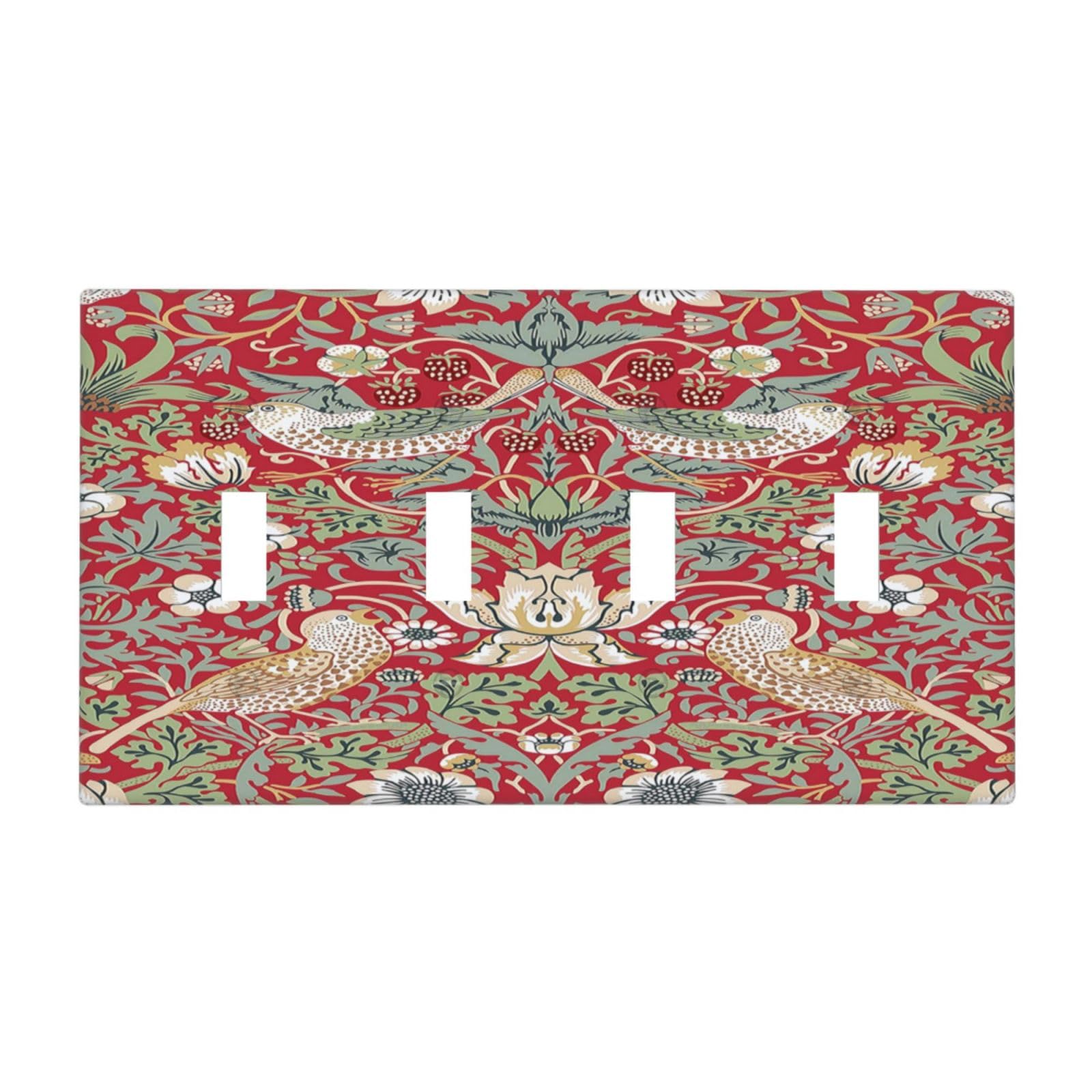 William Morris Strawberry Thief Botanical Red Green
