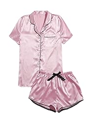 WDIRARA Women's Sleepwear Satin Short Sleeve Shirt