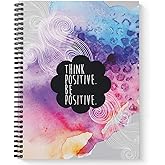 Softcover Think Positive 8.5" x 11" Motivational Spiral Notebook/Journal, 120 College Ruled Pages, Durable Gloss Laminated Cover, Black Wire-o Spiral. Made in the USA