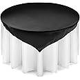 Lann's Linens - 5 Satin Overlay Table Toppers - 72" Square Tablecloth Covers for Wedding, Reception or Party - Black