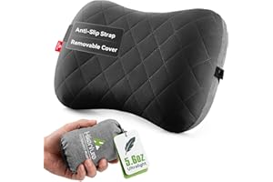 Hikenture Camping Pillow with Removable Cover - Ultralight Inflatable Pillow for Neck Lumber Support - Upgrade Backpacking Pi