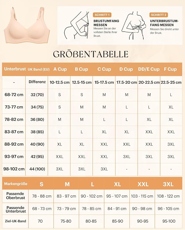 BH Damen ohne Bügel Nahtlos Gepolstert Seamless Jelly Bra Creamy L