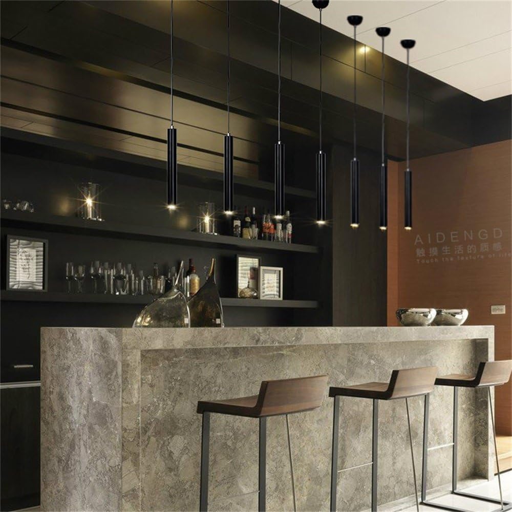 Hobaca 110v 12W Dia 5CM L40CM Tube LED Modern Pendant Lights Spot Light for Island Dining Living Room Bar Counter Shop Ceiling Kitchen Lights Hanging lamp Downlight Light fixtures - Black Warm White - - 