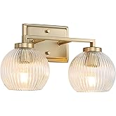 Elliott 2-Light Vanity Light in Brushed Champagne Bronze with Ribbed Clear Shade