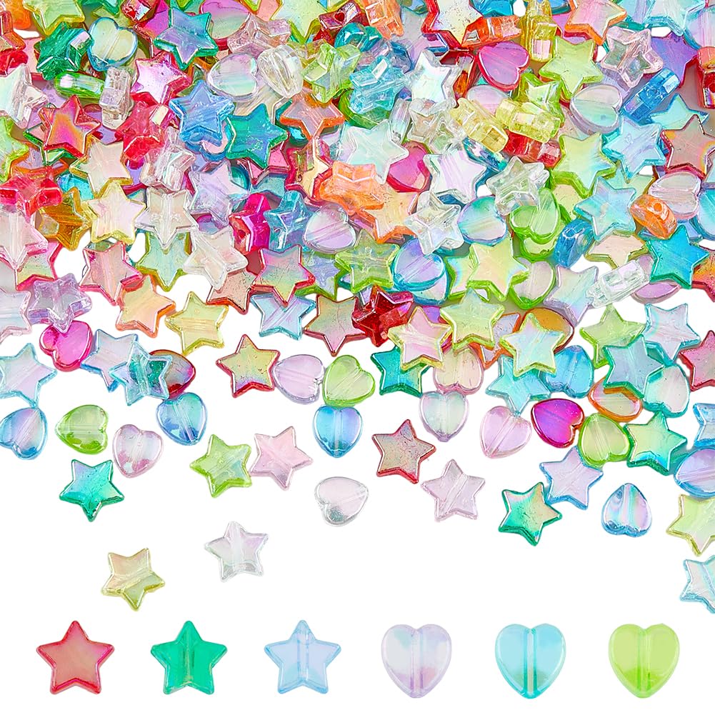DICOSMETIC 1000Pcs 2 Styles Transparent Acrylic Beads Transparent Star Beads Heart Glass Spacer Beads Random Color Crafting Beads for DIY Jewelry and Crafts, Hole: 1.5mm