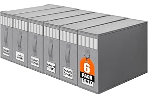 WOWBOX Sheet Organizers and Storage,Closet Bed Sheet Organizer Under Bed Storage and Organization with Label Cards & Clear Window for Bedding Sheets,Duvet Covers,Blankets (6 Pack，Gray)