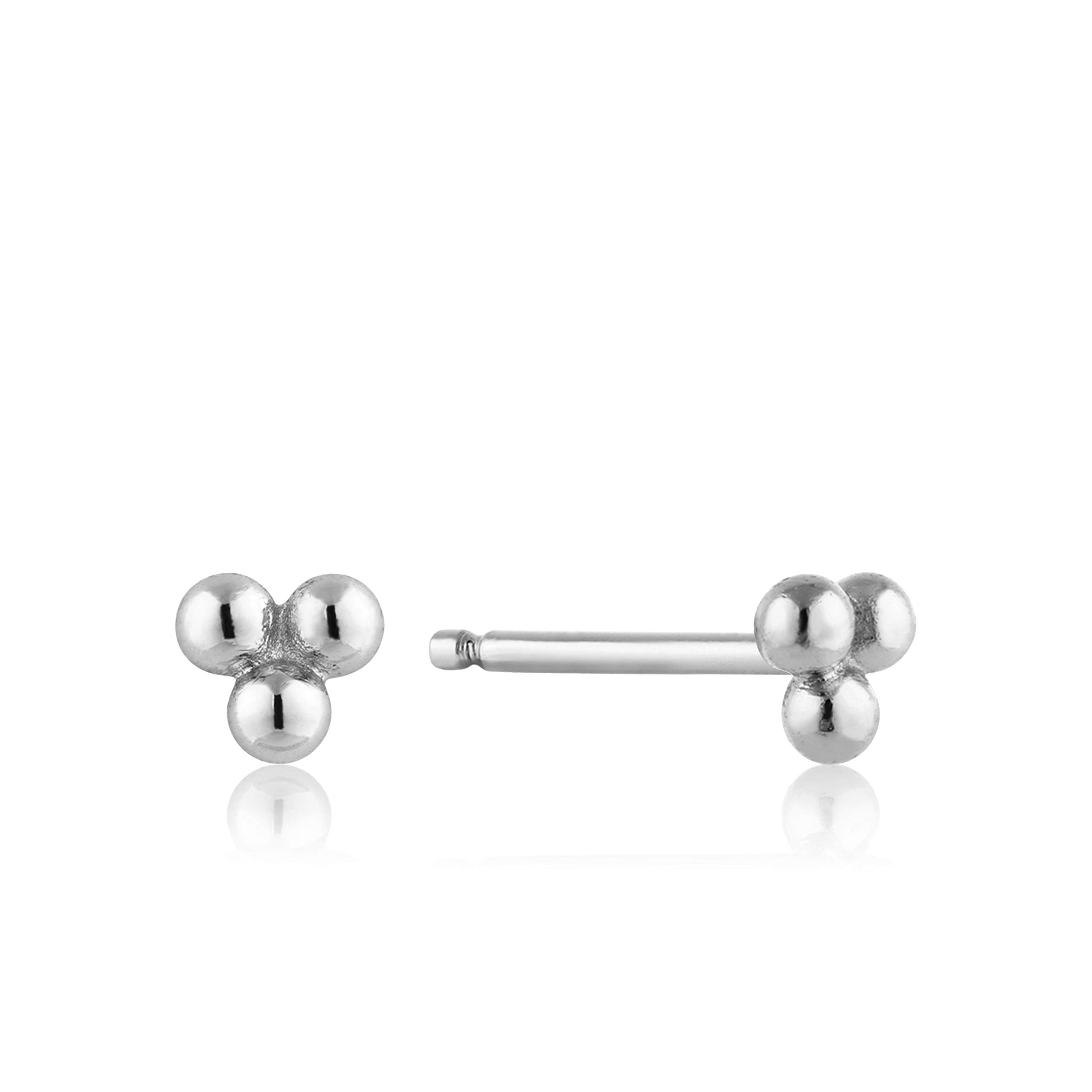 925 Sterling Silver Unusual Light Minimalist Mod Triple Ball Orb Stud Earrings for Women, Silver