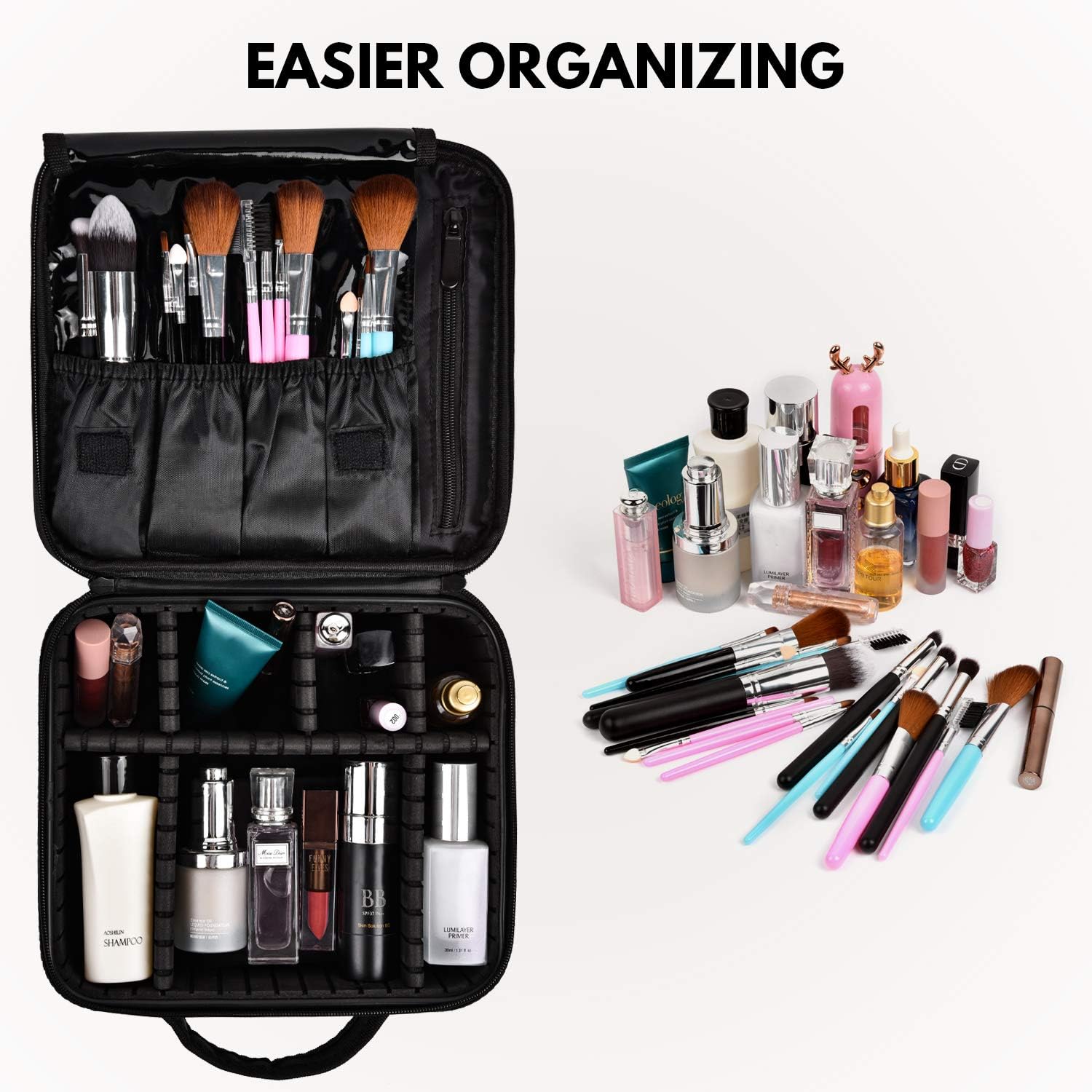 Travel Makeup Case Professional Cosmetic Train Cases Artist Storage Bag Make Up Tool Boxes Brushes Bags With Compartments Waterproof Detachable Vanity Organizer