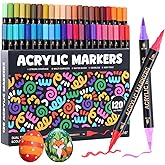 WINSONS 120 Colors Acrylic Paint Marker, Dual Tip and Dual Colors Acrylic Paint Pens for Stone, Wood, Canvas, Ceramic, Metal, Glass, Rock Painting, DIY Crafs Art Supplies (120 Colors)