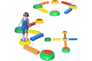 Outsunny 8pcs Balance Beam for Kids, 4 Sensory Pads and 4 Beams with Non-slip Surface & Bottom, Stackable Stepping Stones Kid