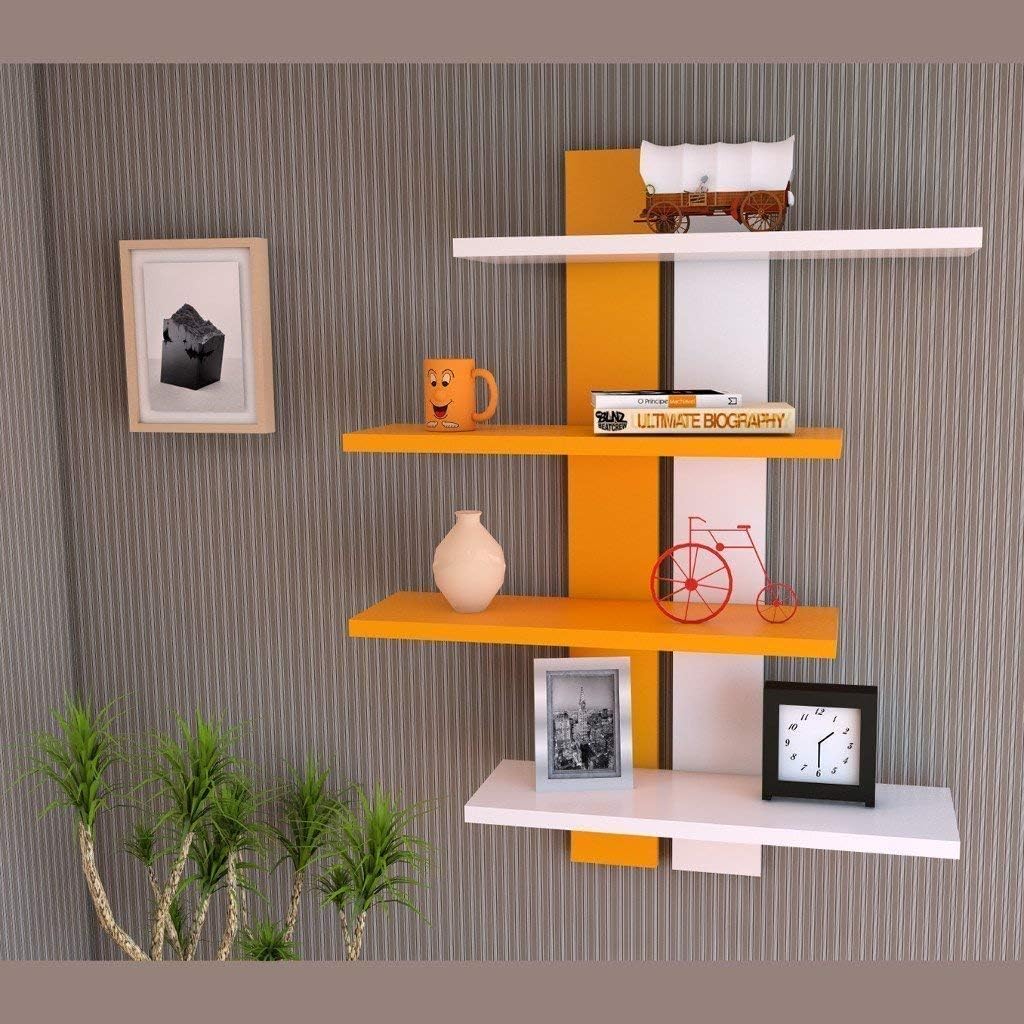 CraftOnline Wooden Bookcase Wall Shelf Magazine Holder, 24x31.5x5 Inches (Orange, White