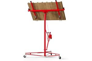 POUSEAYAR Drywall Lift Panel 16' Lift Drywall Panel Hoist Jack Lifter Jack Rolling Caster Wheel Sheetrock Drywall Lift Construction Tools for Ceiling - Red