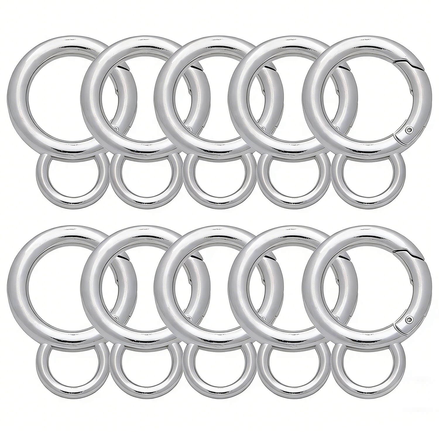 BIKICOCO Spring Gate Ring with Loop O-Ring Clasp Push Gate Snap Hook Bag Clasp Spring Buckle, Silver - 10 Pcs