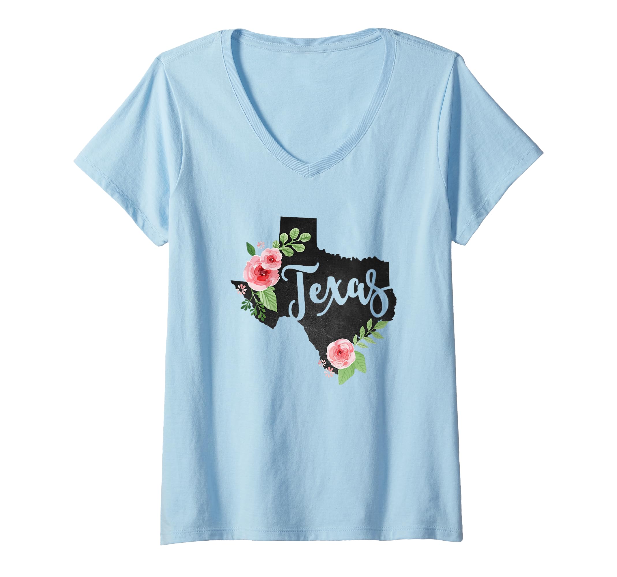 Womens Floral Texas Chalkboard Watercolor Flowers Home State V-Neck T-Shirt