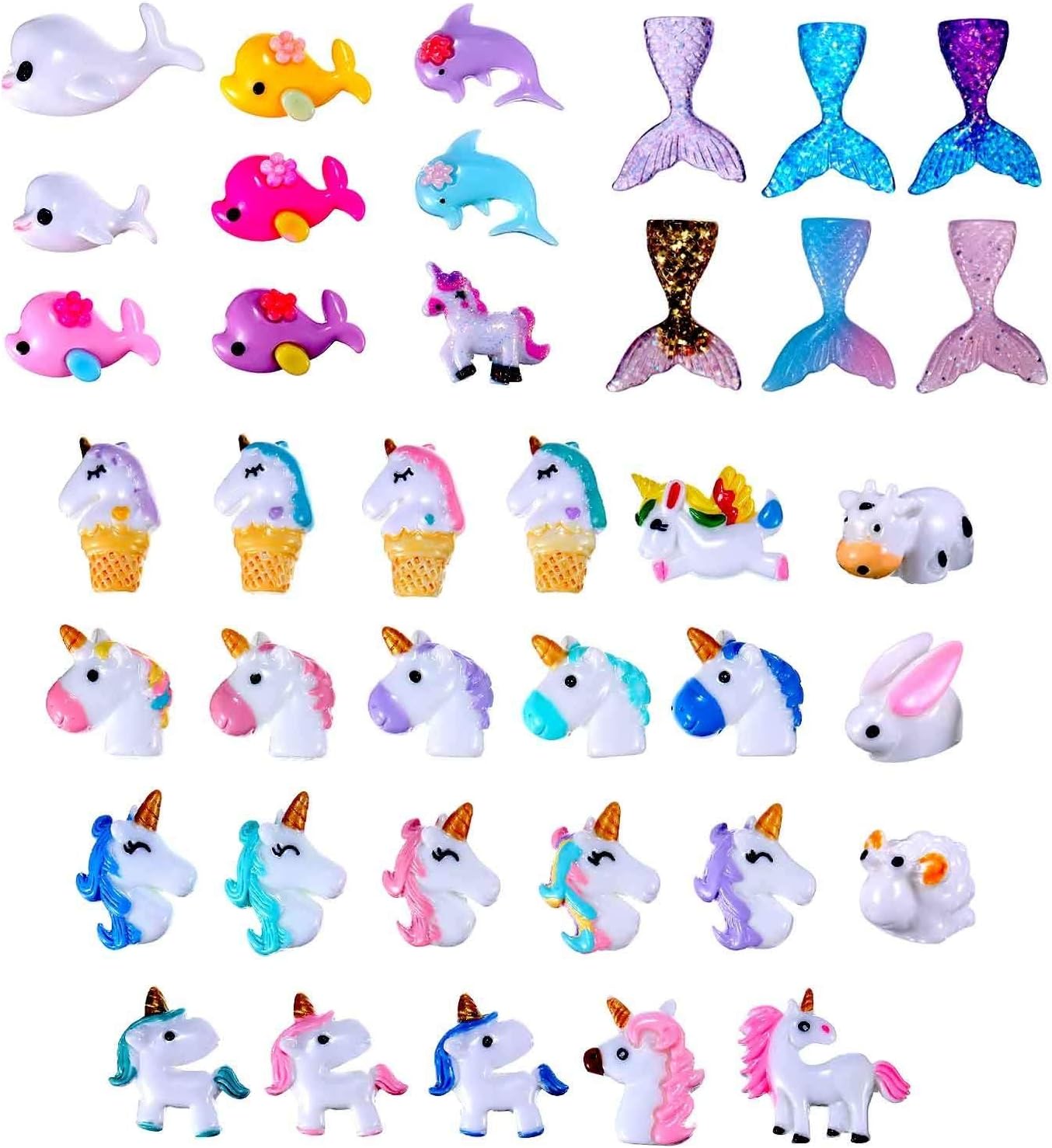 LEEQ - Juego de 60 Abalorios Finos con Cola de Sirena y Unicornio de