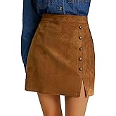 Skrtimory Women's Faux Suede Side Split Bodycon Fall Mini Skirt