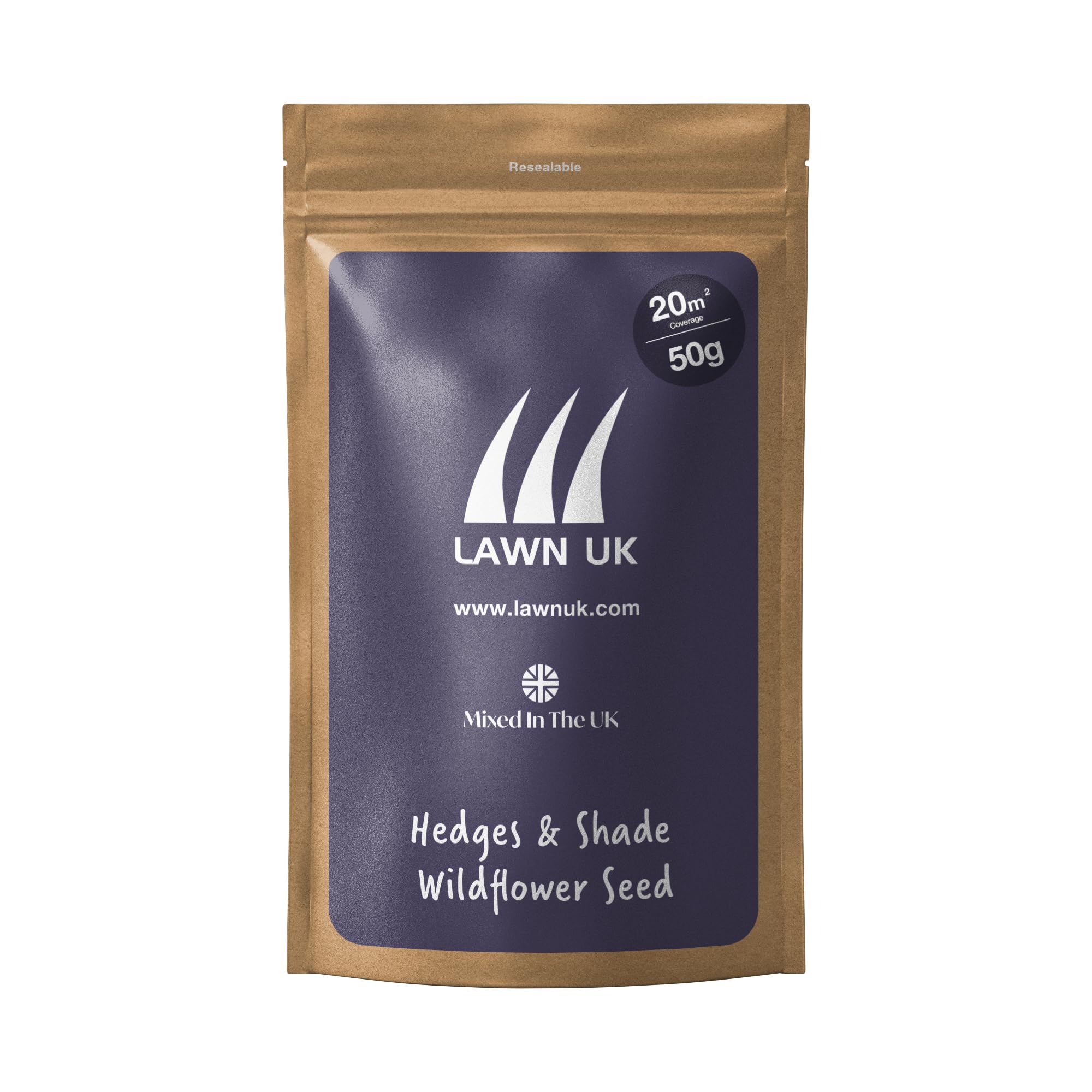 Hedges & Shade Wildflower Seed Mix Lawn UK - 50g - Throw & Grow Meadow Seed - Low Light Conditions - 20sqm Coverage - Resealable Pouch