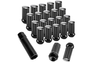 WSPXINBO 24PCS M14 x 1.5 Black Lug Nuts, with 1 Spline Tuner, Compatible with 1999-2019 Chevy Silverado Suburban Tahoe 99-22 GMC Sierra Ford 15-17 F-150 03-16 F-250 F-350 2012-2022 Ram 1500 2500