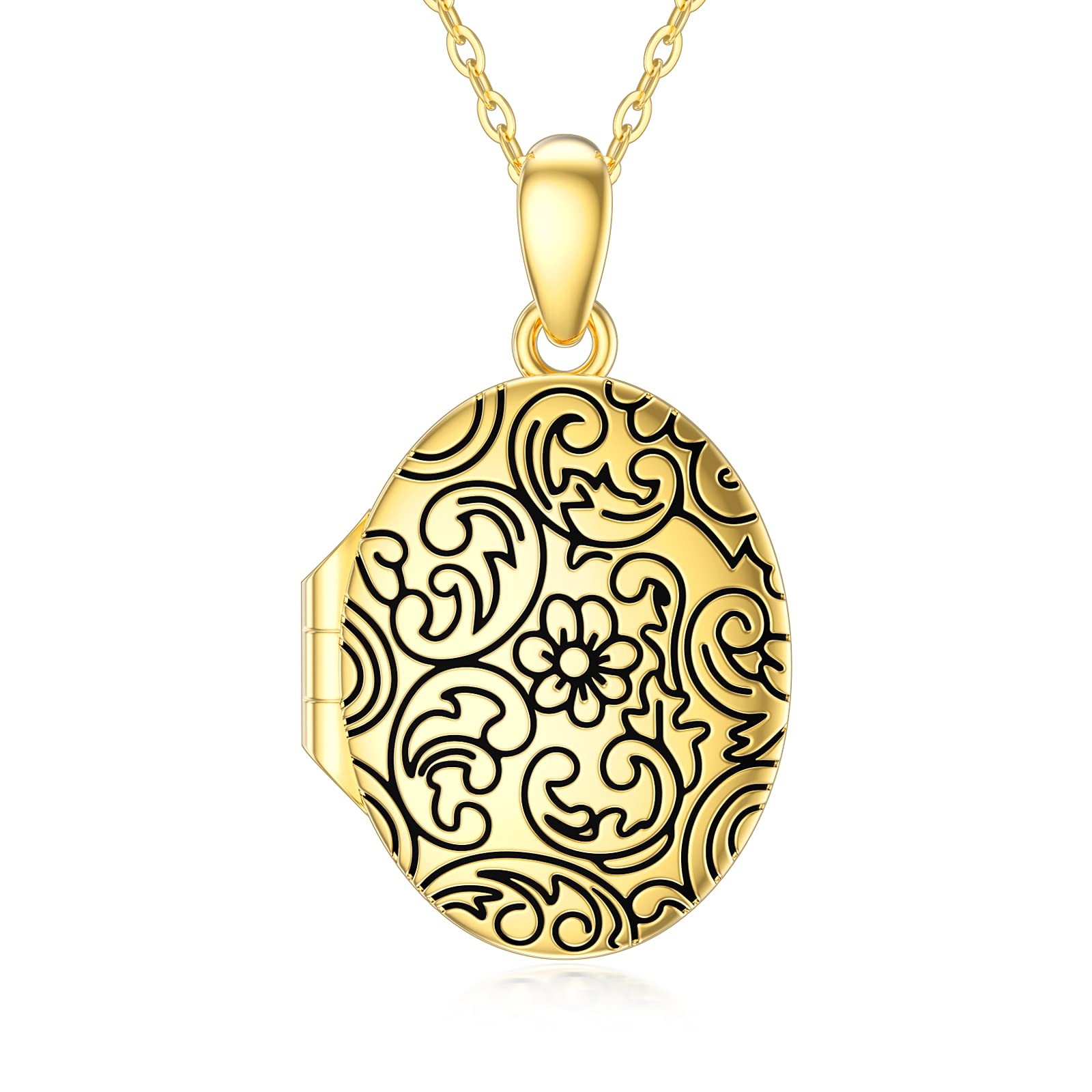 SISGEM 9 ct Gold Photo Necklace, Solid Yellow Gold Daisy Locket Pendant Necklace, for Women Girls Ladies Mum Sisters, 46cm