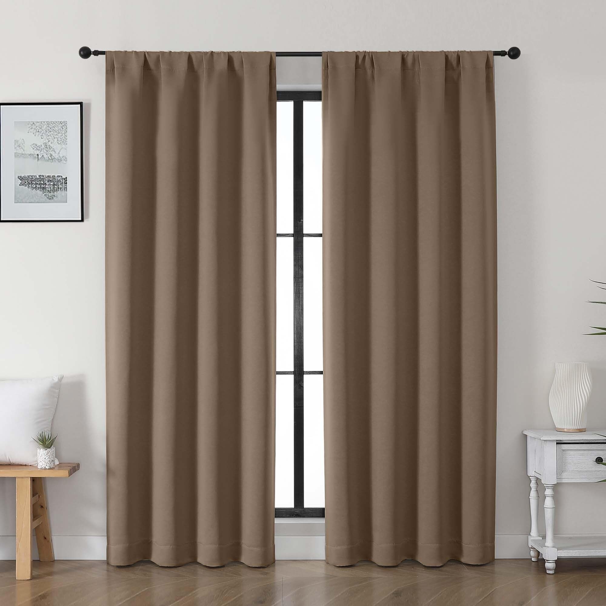 Photo 1 of Gwine Brown Blackout Curtains for Living Room 72 inches Long, Noise Reducing Room Darkening Window Treatment Curtains for Bedroom, Farmhouse Decor with Rod Pocket, Each 40" Wx72 L,2PCS