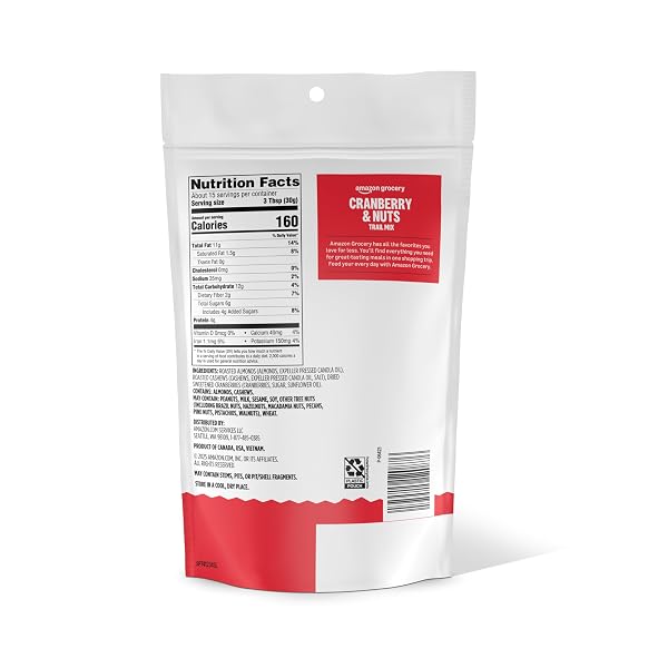 AMAZON GROCERY, CRANBERRY & NUTS, TRAIL MIX, 16 OZ (PREVIOUSLY HAPPY BELLY, PACKAGING MAY VARY)