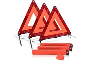 NATGAI 3 Pack Emergency Warning Triangles, Reflective Roadside Safety Triangle Kit with Storage Case, Foldable Hazard Reflective Triangles for Vehicles, Car Breakdowns, and Roadside Emergencies