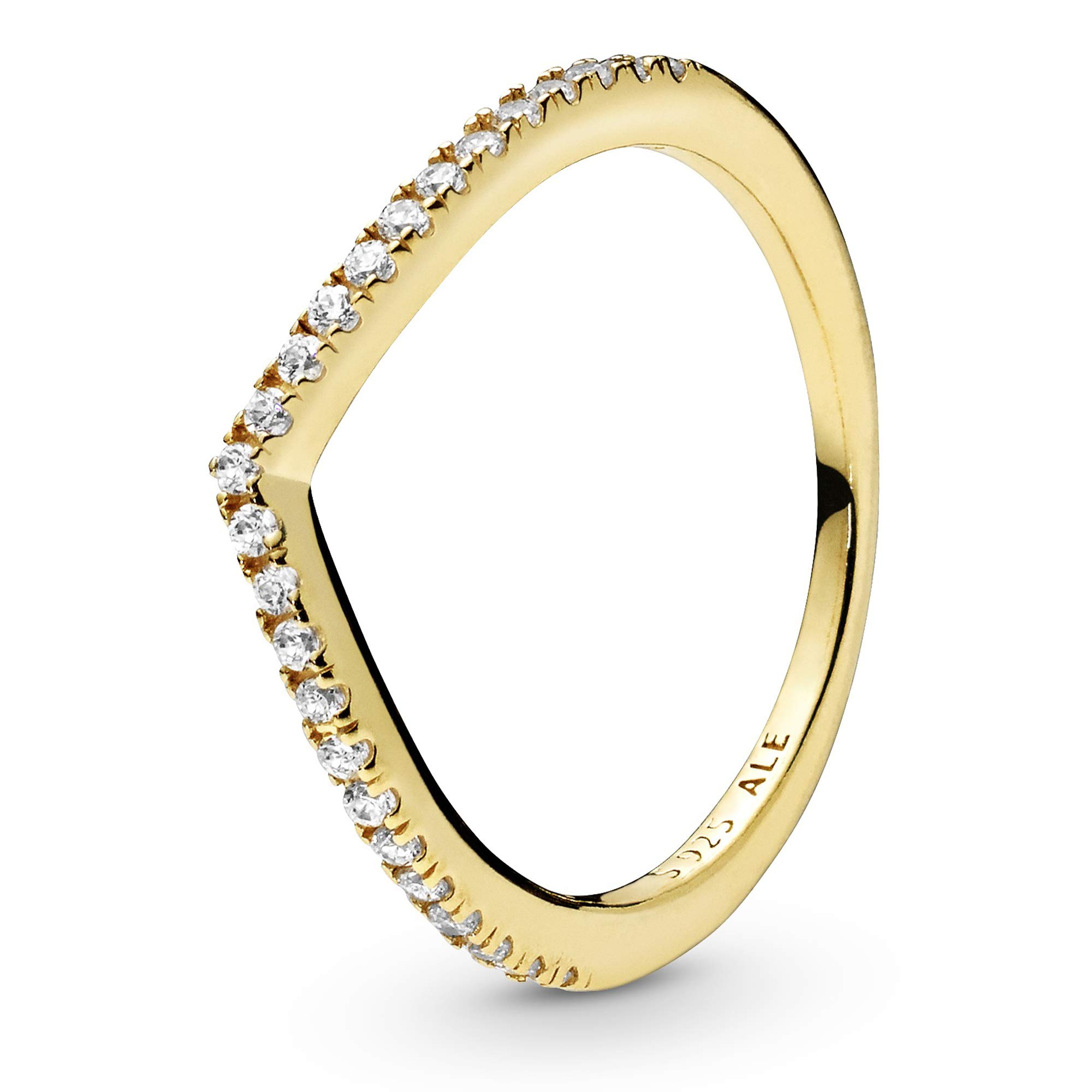 Pandora Sparkling Wishbone 14k gold-plated ring with clear cubic zirconia, 58