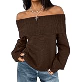 LILLUSORY Off The Shoulder Sweater Womens Oversized Loose Knit Chunky Pullover Sweaters Long Sleeve Top