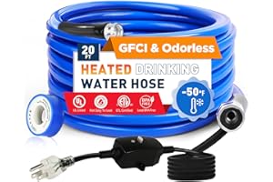 XPORTION 20FT(10-50FT) Heated Drinking Water Hose, -50°F-46°C Heated Water Hose for RV with Leakage Protection for 5/8" Inner, Self-Regulating Hose Water Heater with 3/4" NH Fittings for RV & Garden