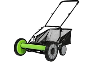 DC DICLASSE 16-Inch 5-Blade Cordless Manual Reel Lawn Mower, Adjustable Cutting/Handle Height Grass Cutter with Grass Catcher, Green
