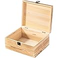Useekoo Wooden Storage Box Container with Hinged Lid and Front Clasp, 9.4'' x 7.7'' x 4.3'' Large Keepsake Box, Rustic Wood Boxes for Crafts Art Hobbies and Home Decoration - Light Flaming