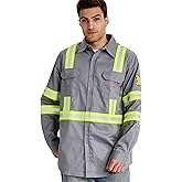 SRsafety Hi Vis FR Shirts for Men,7.0oz Long Sleeve FR Work Shirts,100% Cotton High Visibility Fire Shirt