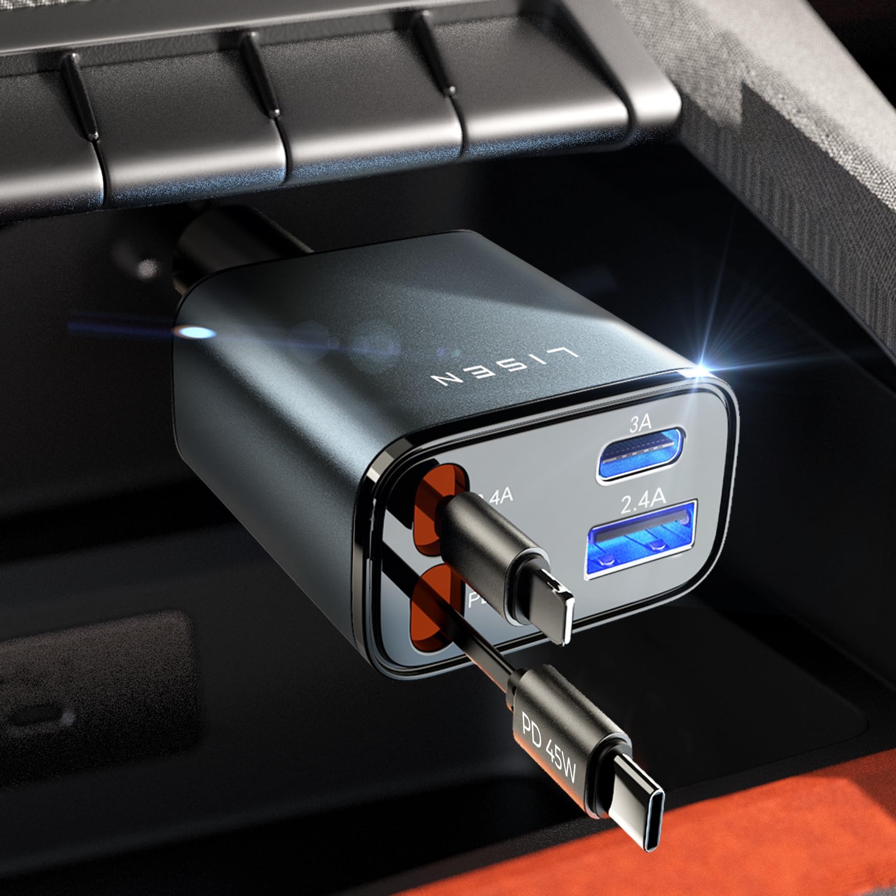 LISEN 車 充電器 巻き取りしがーソケット usb【2026年新・69W急速充電・最小4in1】シガーソケット USB-C + USB-L PD3.1/QC3.0/PPS対応 80cmケーブル カー用品 便利グッズ 車内 60プリウス・カローラクロス・デリカd5・ジムニー アクセサリー 車