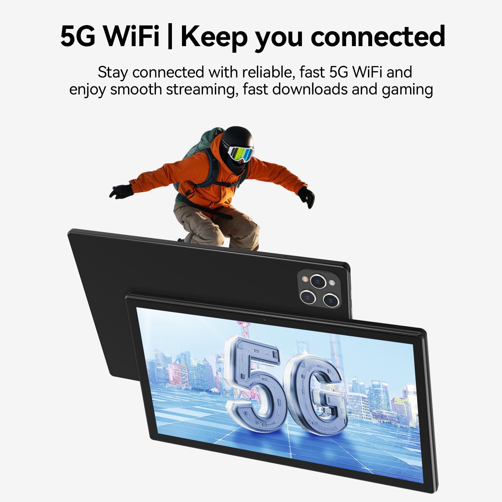 Tablet, 10 Inch Android Tablet with 128GB ROM, 16GB RAM(Up to 2 TB), Octa-Core Processor, 5G WiFi Tableta, with Keyboard Mouse Case, 13MP+8MP Camera, IPS Touchscreen 8H Battery, Black