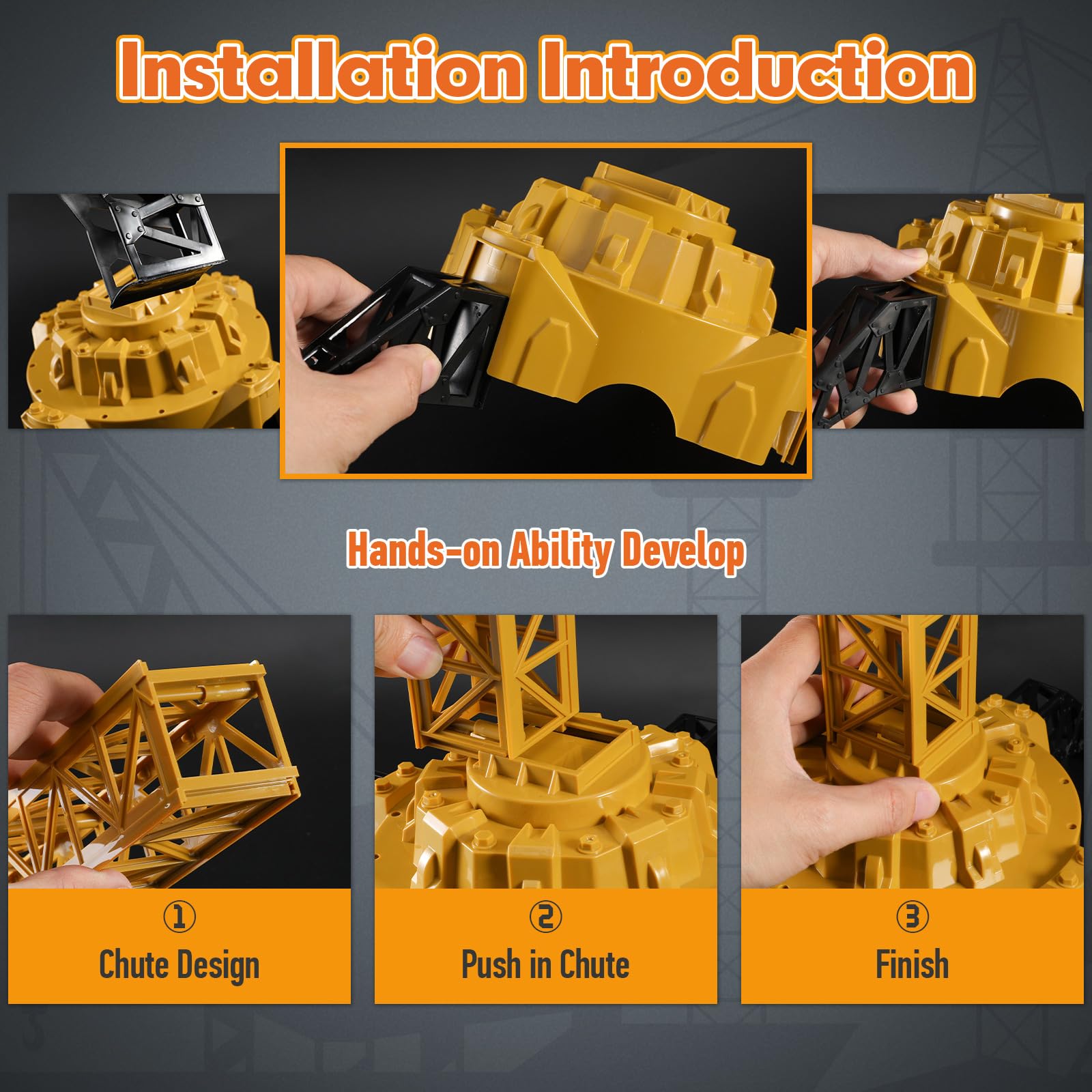 Mini Tudou 128 cm hohe 2,4 Hz Ferngesteuerte Turmkran,6 Kanäle Radio Kontrolle Konstruktion RC Kran Spielzeug 680 Grad Rotation Aufzug Model mit Turm Licht und Geräusche für Kinder Junge 7