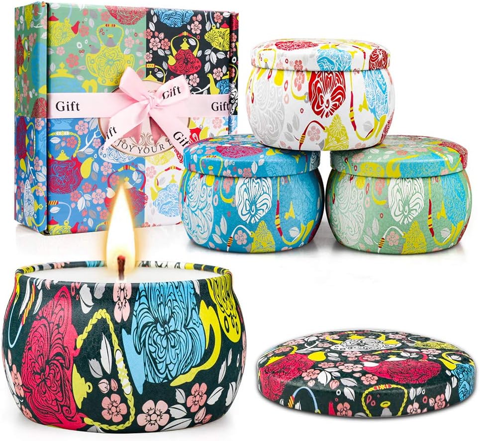 Scented Candles, 8% Essential Candle Set, 4 Pack Aromatherapy Candle, Stress Relief Gifts for Women,120H Burning, Candles for Home Scented, Ideal for Birthday, Valentine's Day, Mother's Day
